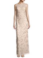Adrianna Papell Embroidered Lace Column Gown