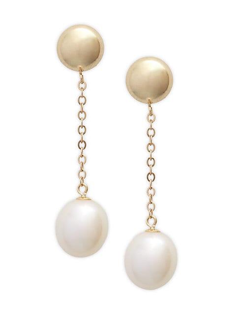 Belpearl 14k Gold & 9-10mm Freshwater Pearl Chain Drop Earrings