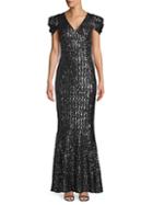 Michael Kors Collection Puff-sleeve Sequin Trumpet Gown