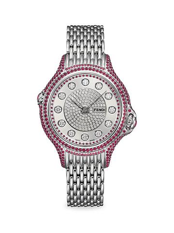 Fendi Crazy Carats Stainless Steel Diamond & Ruby Bracelet Watch