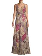 Ralph Lauren Embroidered Sleeveless Silk-blend Gown