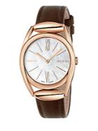 Gucci Horsebit Rose Goldtone Brown Leather Strap Watch
