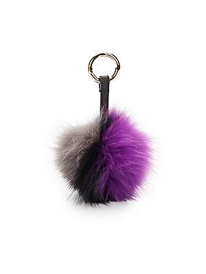 Fallon & Royce Fox Fur Pom-pom Key Ring & Bag Charm
