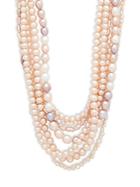 Belpearl 4-8mm Multicolour Semi-round & Baroque Freshwater Pearl & Sterling Silver Multi-row Necklace