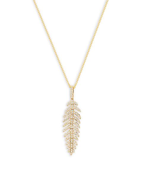 Effy 14k Yellow Gold & Diamond Feather Pendant Necklace