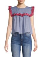 English Factory Embroidered Ruffle-trimmed Top
