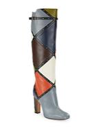 Valentino Leather Patchwork Studded Knee-high Boots