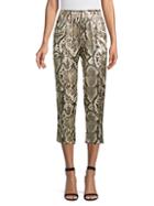 L'agence Leigh Snake-print Silk Cropped Trousers