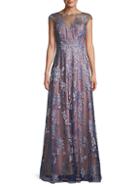 Rene Ruiz Collection Cap-sleeve Illusion Lace Gown