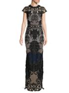 Marchesa Embroidered Lace Cap-sleeve Gown