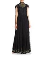 Alice + Olivia Anwen Embellished Lace Gown