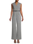 Calvin Klein Sleeveless Gingham-print Belted Jumpsuit