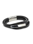 Jean Claude Stainless Steel & Leather Adjustabledouble-wrap Bracelet