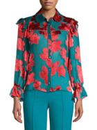 Alice + Olivia Ziggy Ruffled Floral Shirt