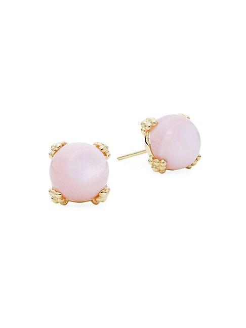 Anzie Dew Drop 10mm Pink Mother-of-pearl & 14k Yellow Gold Stud Earrings