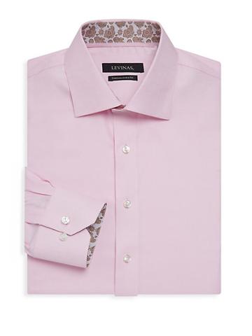 Levinas Contemporary-fit Paisley-trim Solid Dress Shirt