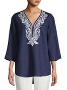 Saks Fifth Avenue Embroidered Linen Top