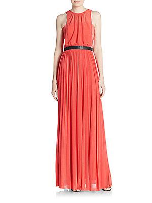 Abs Pleated Sheer Overlay Gown