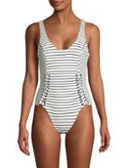 Red Carter Lace-up Striped One-piece