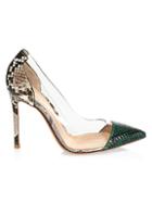 Gianvito Rossi Plexi Two-tone Snakeskin-embossed Leather & Pvc Pumps