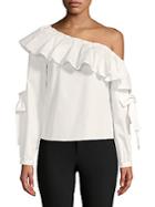 English Factory Ruffle Asymmetrical Neck Cotton Top