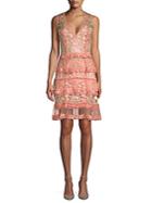 Marchesa Notte Tiered Floral Cocktail Dress