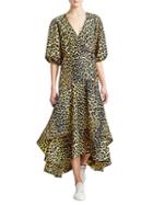 Ganni Printed Cotton Leopard Wrap Dress