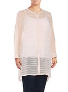 Vince Camuto, Plus Size Sheer Embroidered Stripe Tunic