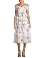 Rebecca Taylor Marguerite Floral-print Off-the-shoulder Cotton Dress