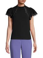 Rebecca Taylor Lace-trimmed Cap-sleeve Top