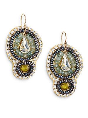 Eva Hanusova Crystal 2mm Grey Button Freshwater Pearl & Mixed Stone Tulipa Drop Earrings/goldtone