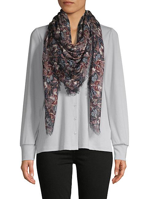 Valentino Butterfly-print Fringed Scarf
