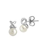 Majorica 6mm White Pearl And Sterling Silver Infinity Stud Earrings