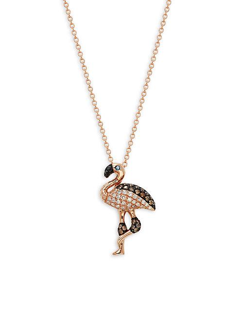 Effy 14k Rose Gold & Diamond Flamingo Pendant Necklace