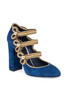 Dolce & Gabbana 3-strap Military Suede Block-heel Pumps