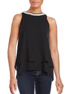 Saks Fifth Avenue Red Pearl-trimmed Sleeveless Top