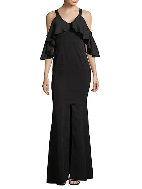 Jay By Jay Godfrey Naomi Ruffled Cold-shoulder Trumpet Gown