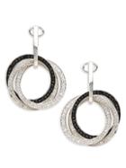 Effy 14k White Gold Black & White Diamond Dangle Hoop Earrings