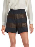 Brunello Cucinelli Striped Wool-blend & Leather Shorts