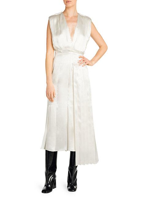 Marni Satin Sleeveless Pliss&eacute; Asymmetric A-line Midi Dress
