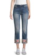 Driftwood Colette Rose Embroidery Straight Cropped Jeans