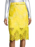 Carven Belted Lace Pencil Skirt
