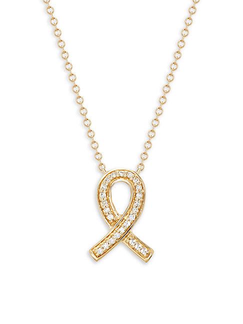 Saks Fifth Avenue 14k Yellow Gold & Diamond Ribbon Pendant Necklace