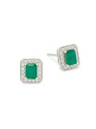 Effy 14k White Gold Emerald & Diamond Stud Earrings