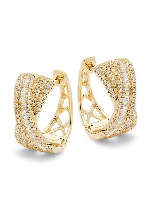 Effy 14k Yellow Gold & White Diamond Earrings