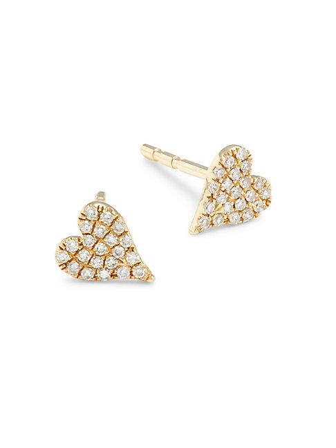 Saks Fifth Avenue 14k Yellow Gold & Pav&eacute; Diamond Heart Stud Earrings