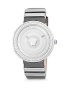 Versace Textured Stainless Steel And Leather-strap Watch