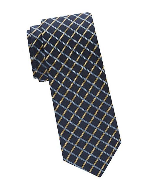 Saks Fifth Avenue Made In Italy Two-tone Windowpane Check Silk Tie