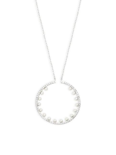 Cz By Kenneth Jay Lane Cubic Zirconia & Faux-pearl Ring Pendant Necklace