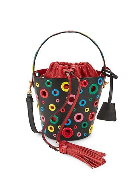 Moschino Grommet Embellished Leather Bucket Bag